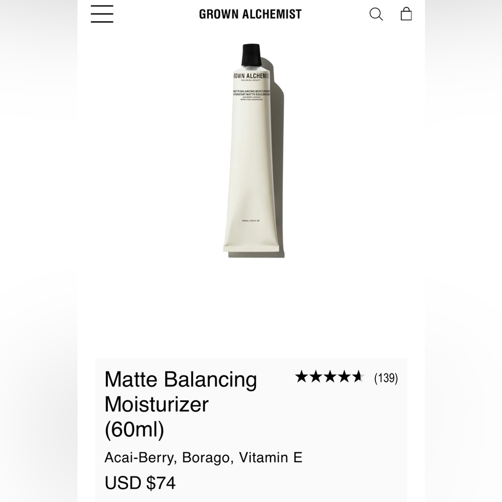 NWT Grown Alchemist Matte Balancing Moisturizer (60ml)